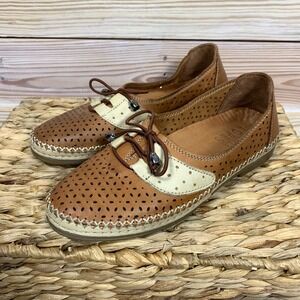 Rossella Lopes Italian Shoes Womens 36 Perforated Leather Loafers Thick Stitch